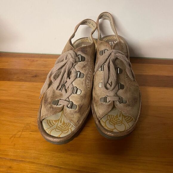 FLY London YLFA742 Cool Luna Open-toe Wedge Sandals Laces Rose Gold - Picture 2 of 8